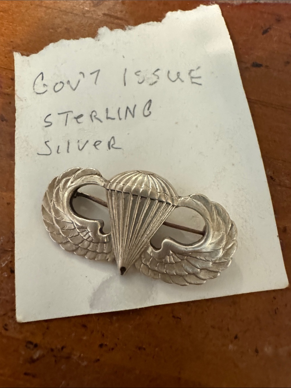 Sterling Parachutist Wings Badge - Silver Tone